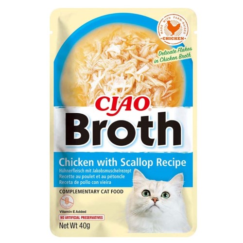CIAO BROTH Menjar humit de pollastre amb vieira en làmines per a gat