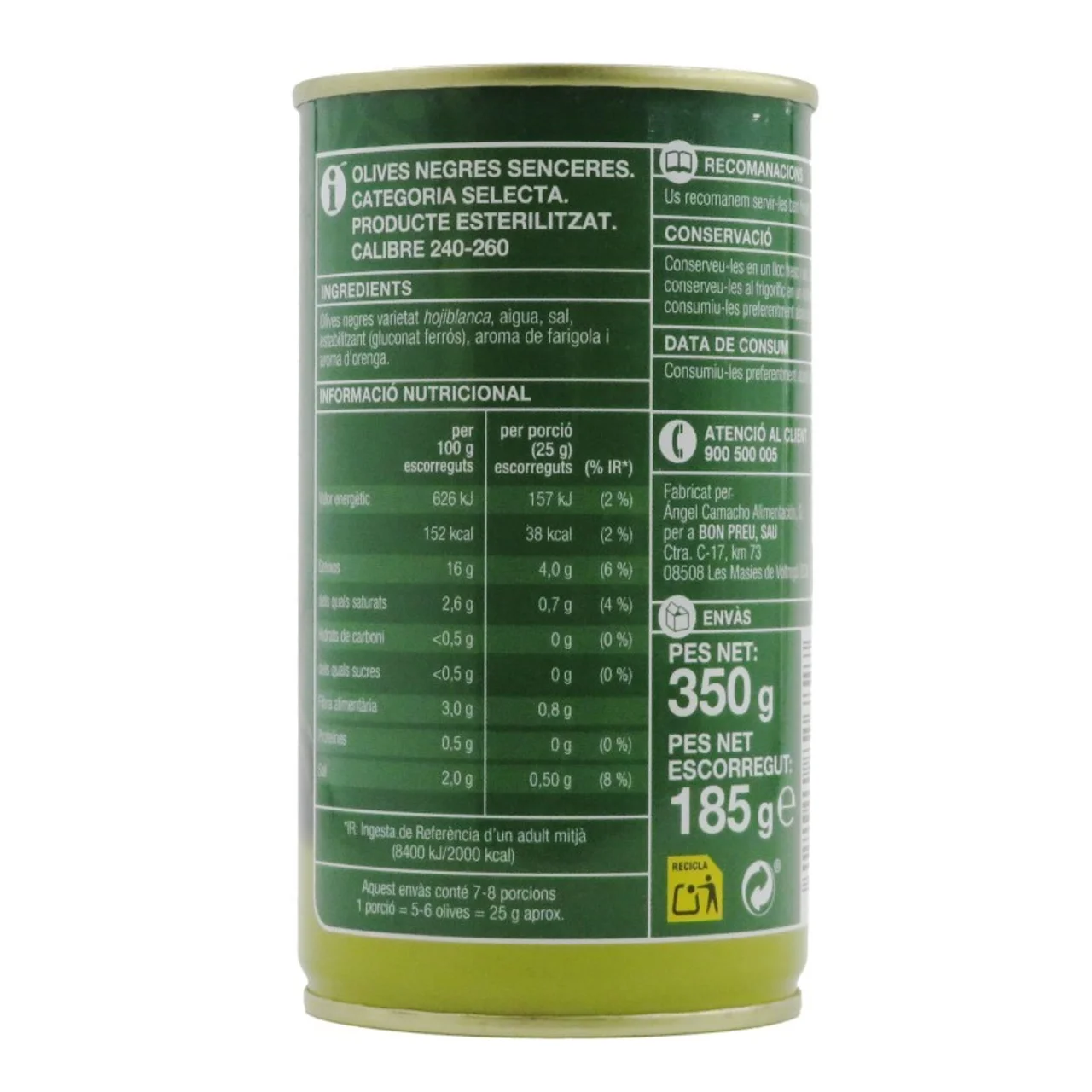 BONPREU Aceitunas negras con hueso