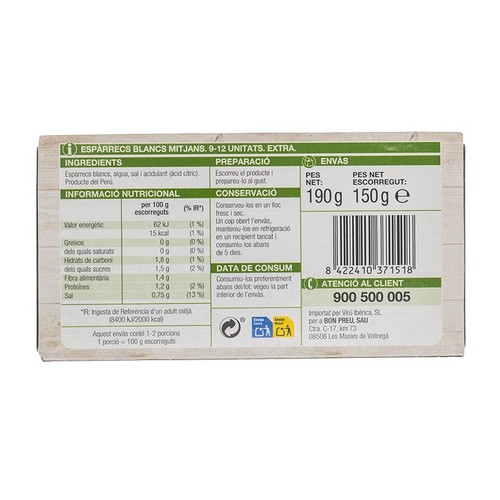 BONPREU Espàrrecs blancs mitjans 9/12