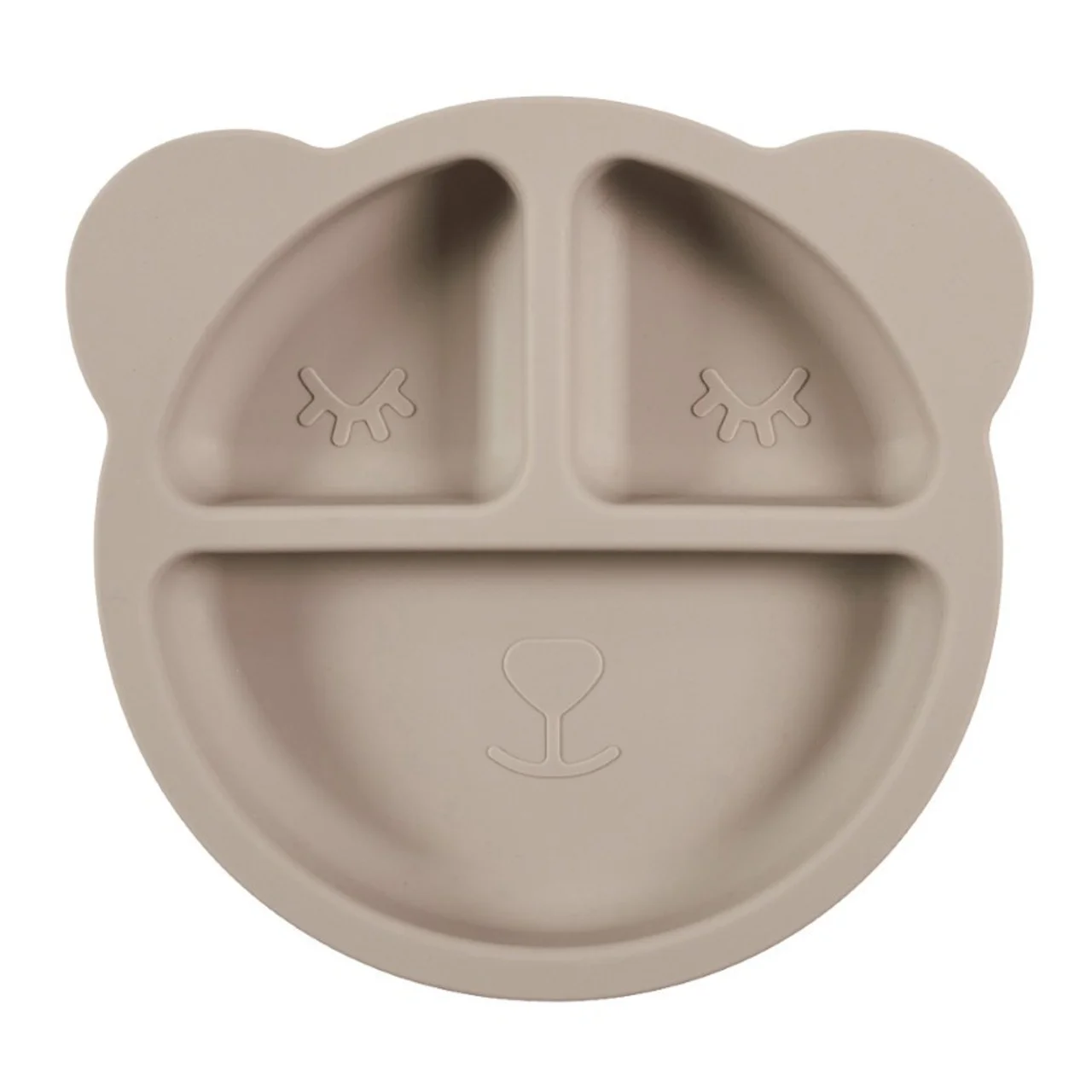 Plato de silicona con divisiones y forma de oso color gris