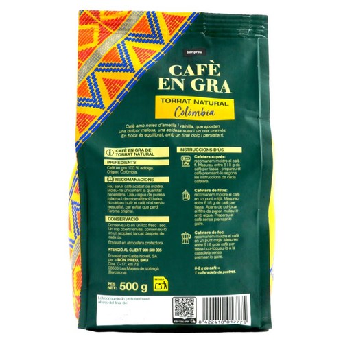 BONPREU Cafè en gra de torrat natural Colòmbia