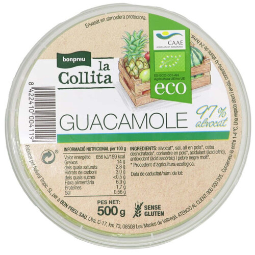 LA COLLITA Guacamole ecològic en terrina de 500g