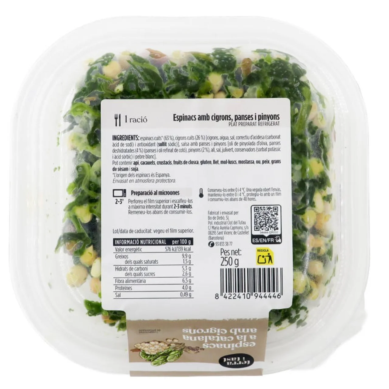 TERRA I TAST Espinacas a la catalana con garbanzos