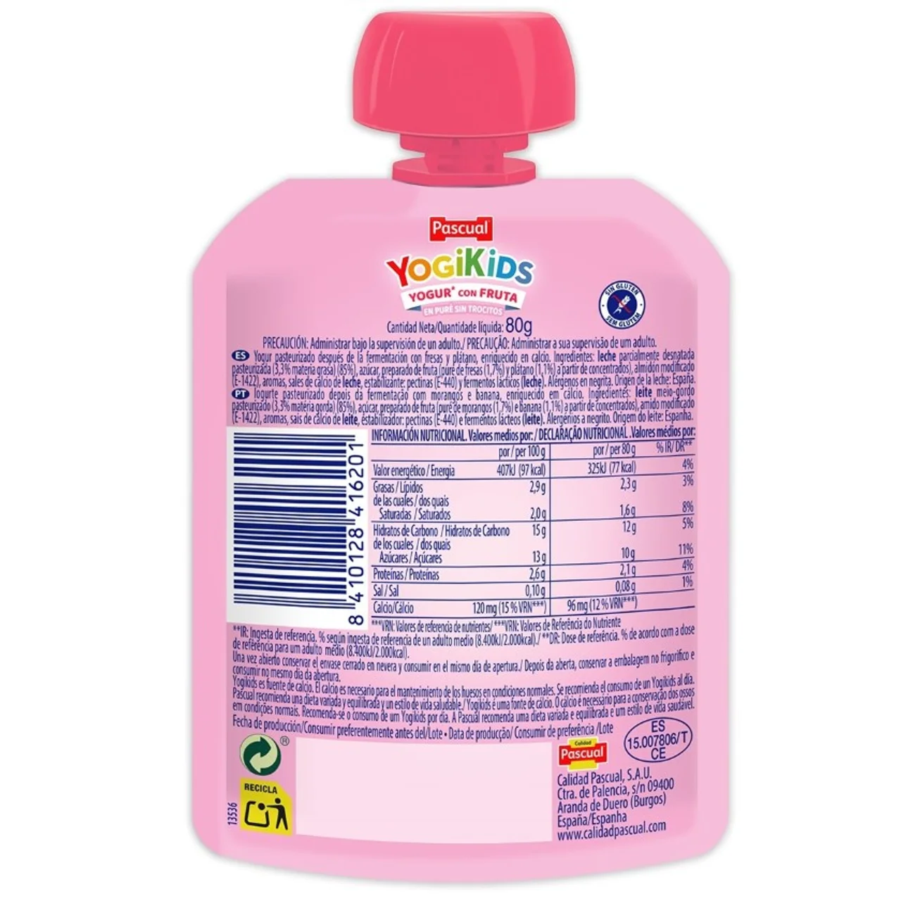 Yogur líquido de fresa y plátano