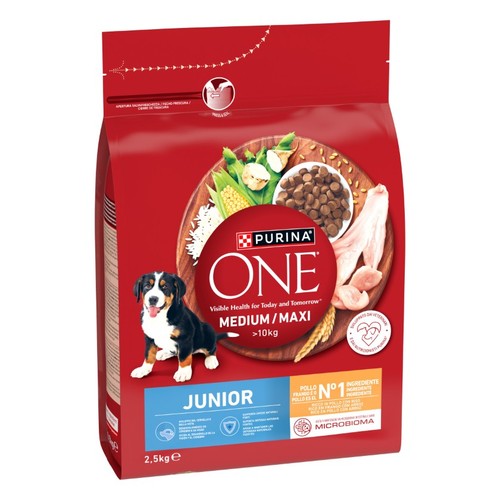 PURINA ONE Menjar de pollastre i arròs Junior per a gos medium/maxi