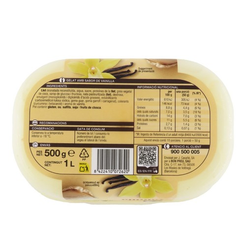 BONPREU Gelat amb sabor de vainilla