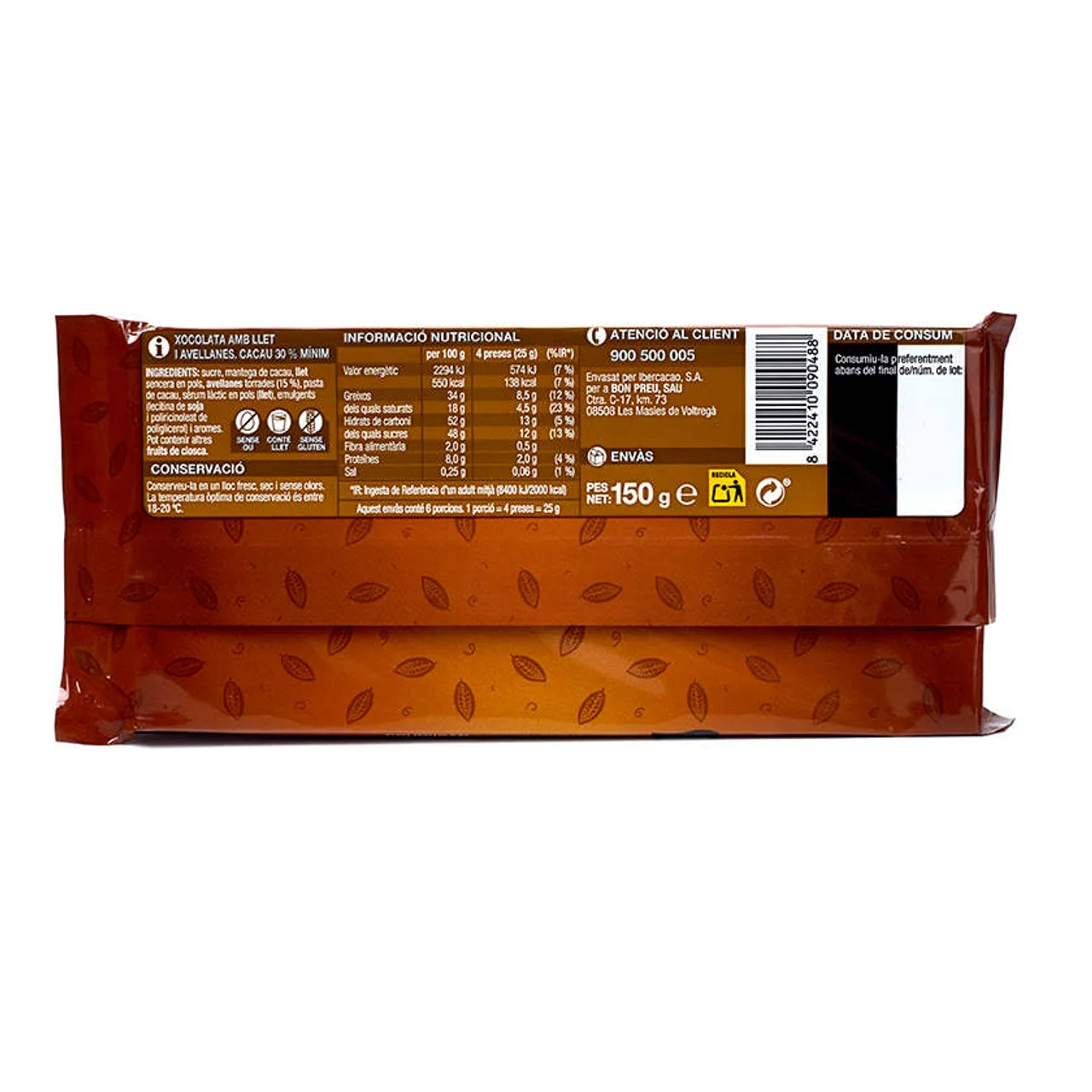 BONPREU Chocolate con leche y avellanas