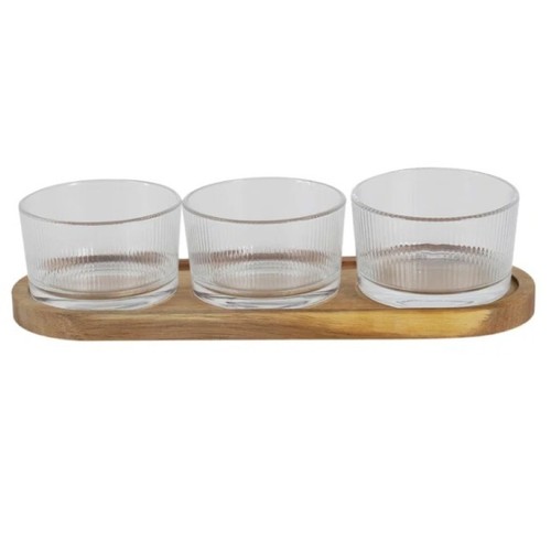 ACACIA Joc d'aperitius de vidre amb base de fusta