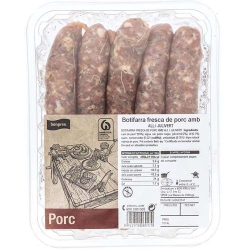 BONPREU Botifarra fresca de porc amb all i julivert