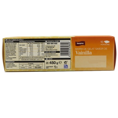 BONPREU Barra de gelat sabor de vainilla