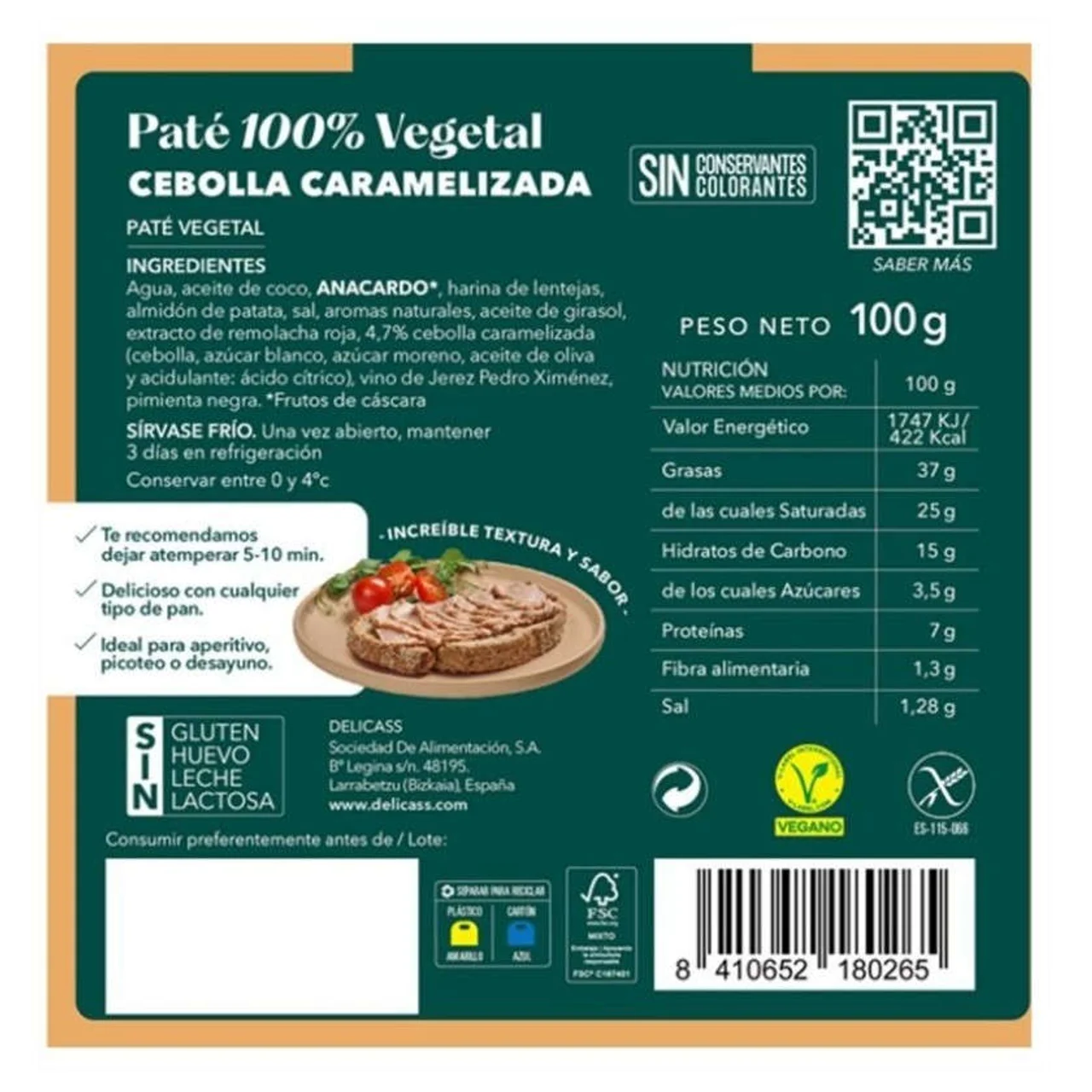 Paté vegetal cebolla caramelizada
