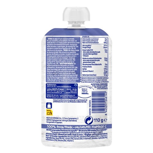 NESTLÉ Bosseta de poma, plàtan i nabius