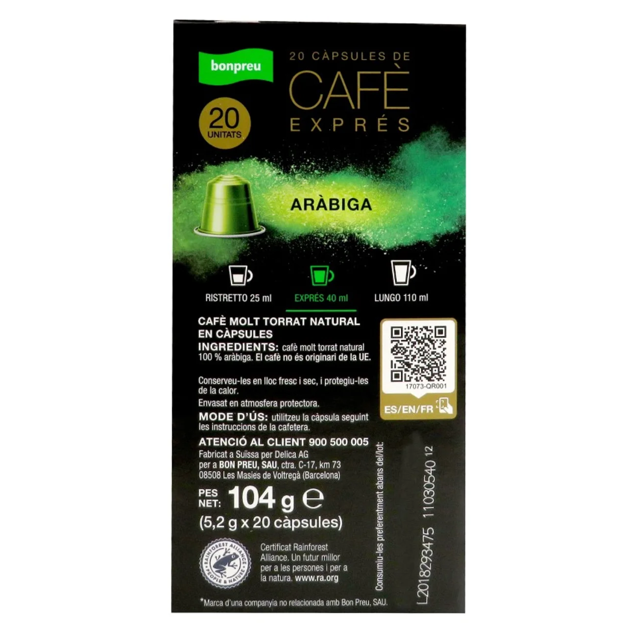 BONPREU Cápsulas de café Arábiga Intensidad 6