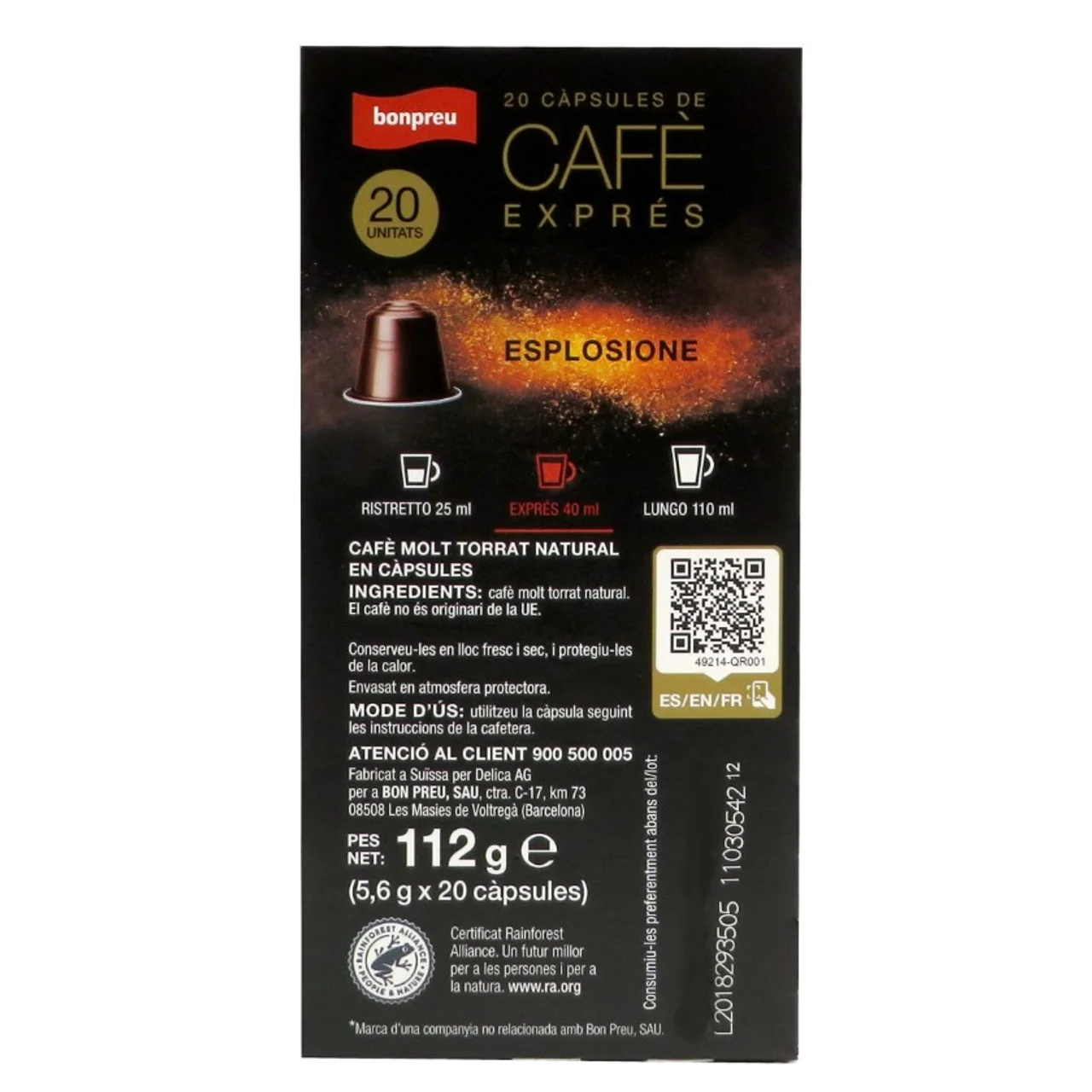 BONPREU Cápsulas café Esplosione intensidad 13