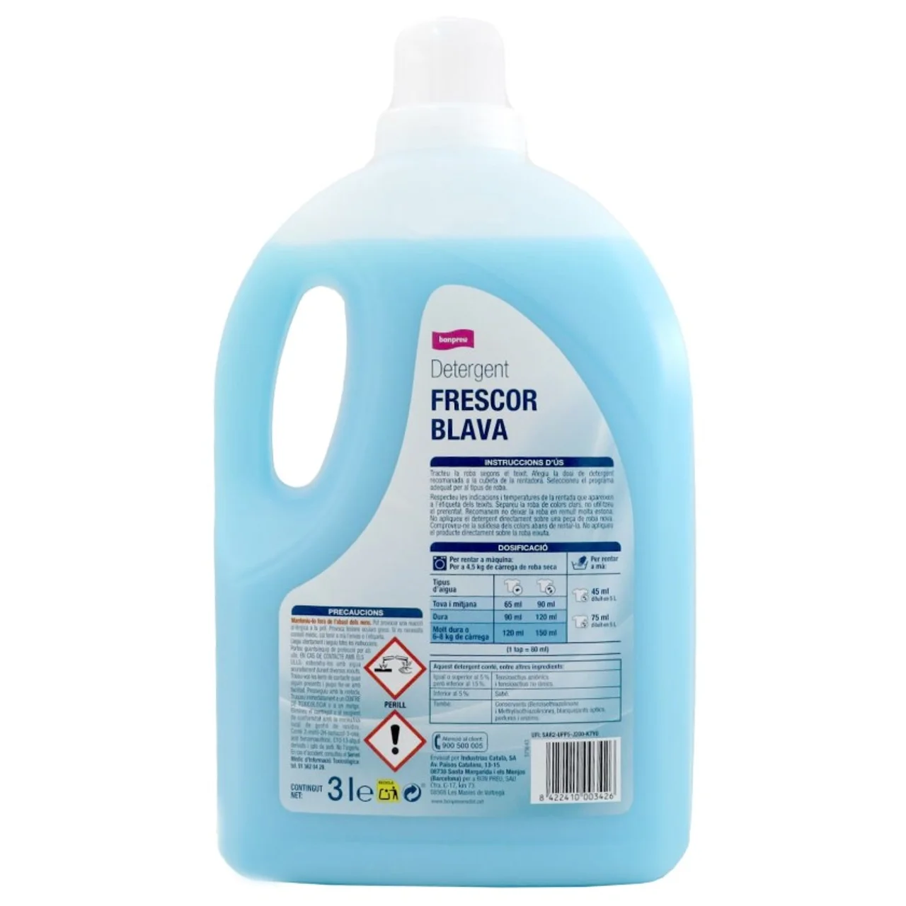 BONPREU Detergente líquido frescura azul de 46 dosis