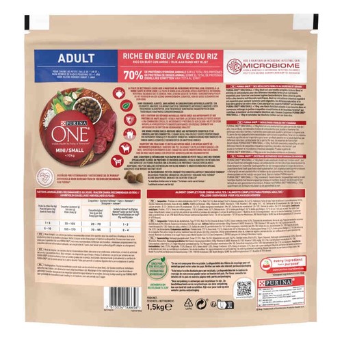 PURINA ONE Menjar de bou i arròs per a gos mini