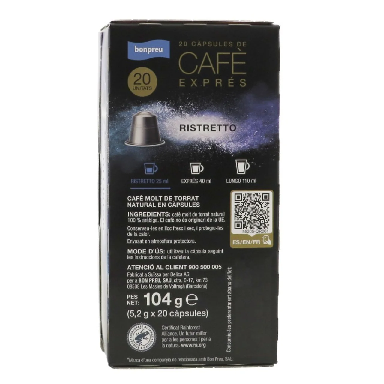 BONPREU Cápsulas de café Ristretto Intensidad 9