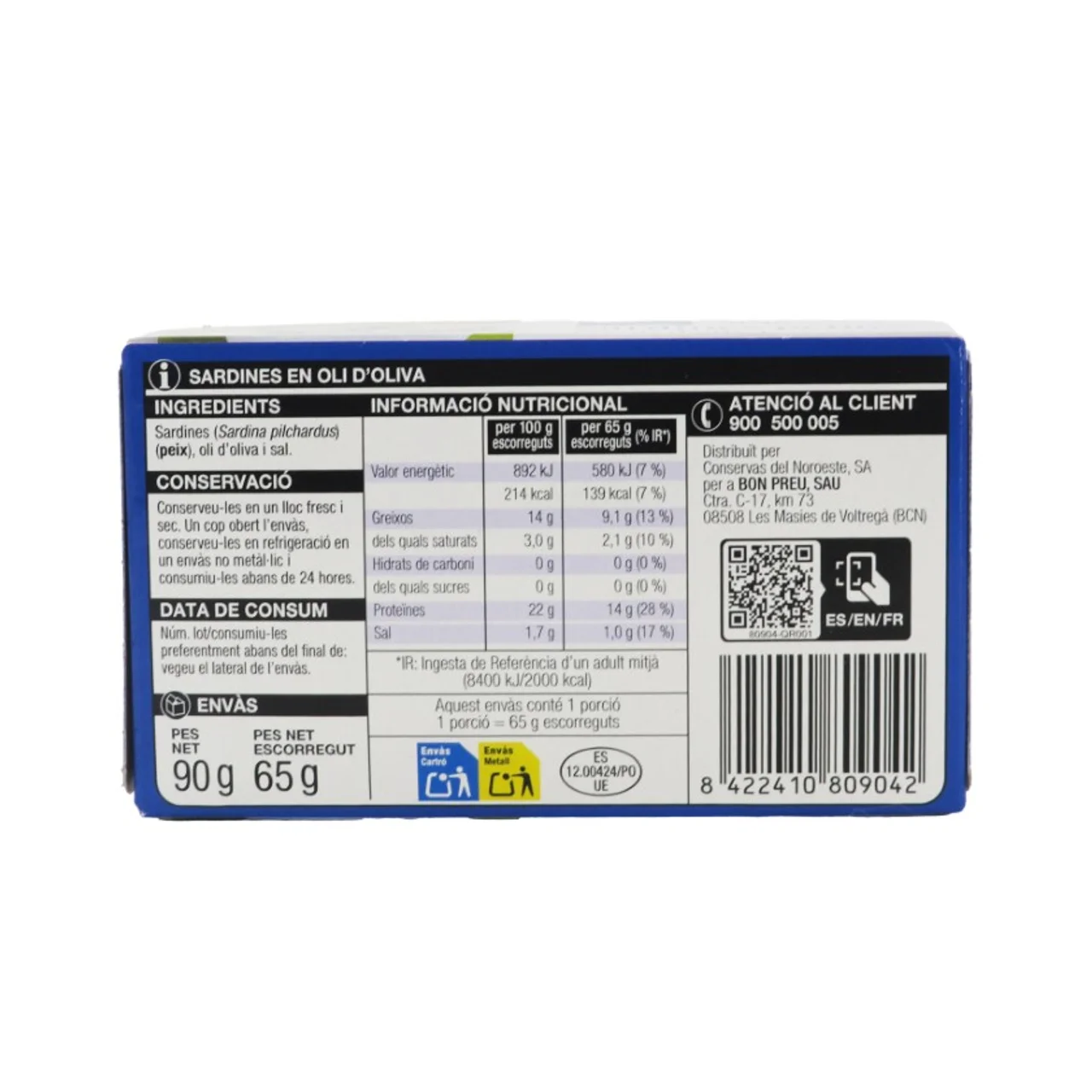 BONPREU Sardinas pequeñas en aceite de oliva.