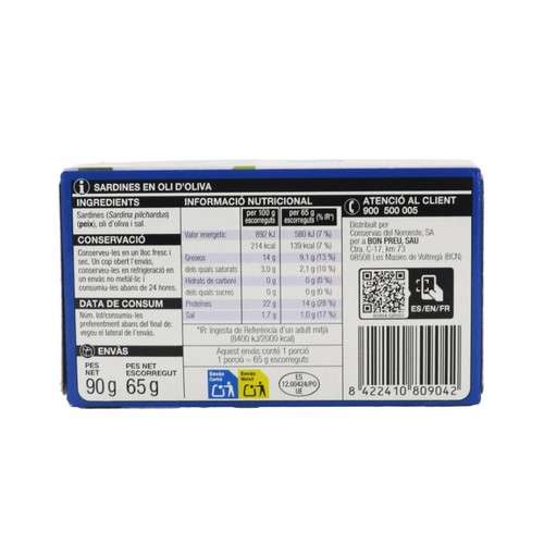 BONPREU Sardines petites en oli d'oliva