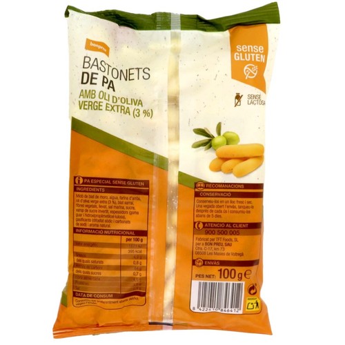 BONPREU Bastonets de pa amb oli d'oliva sense gluten