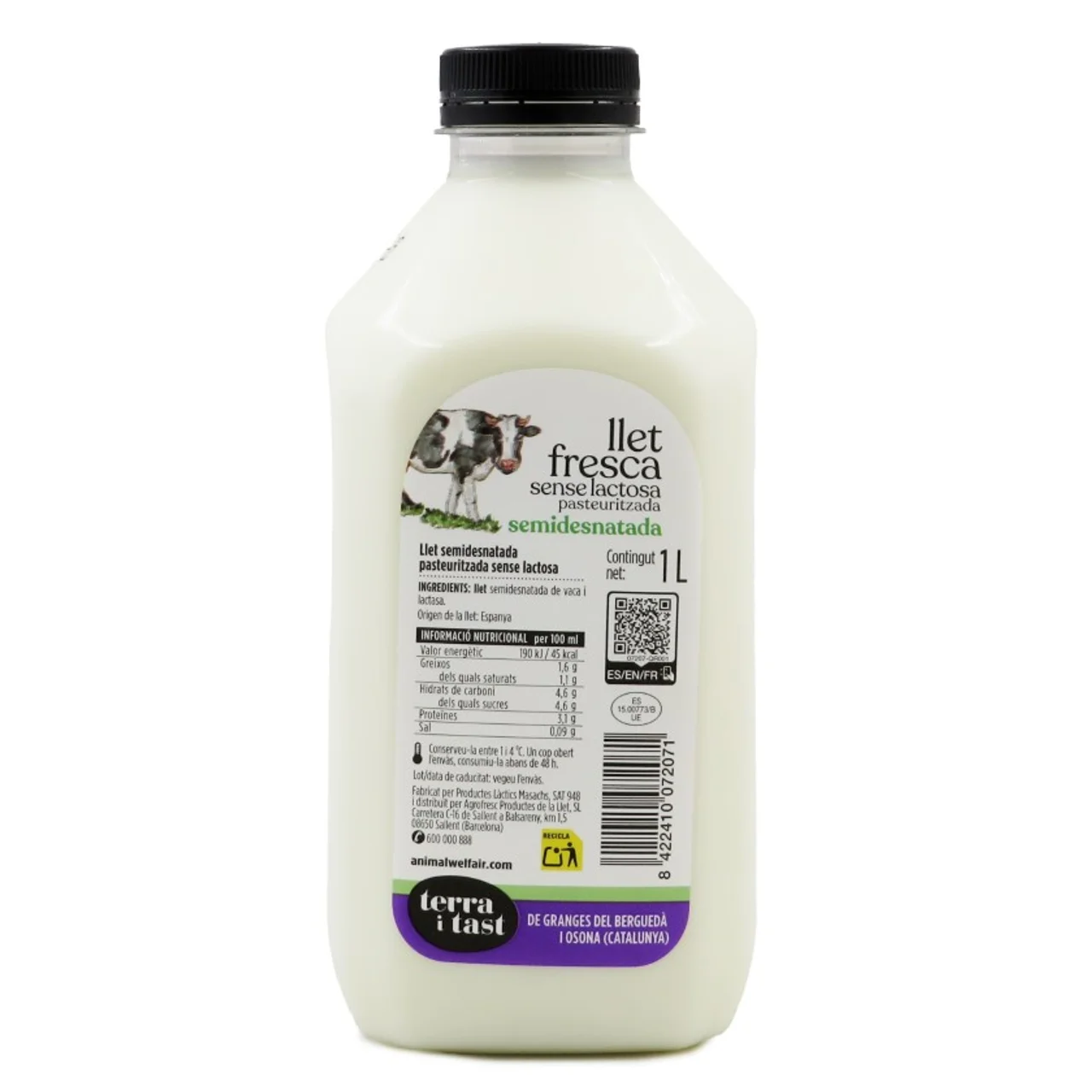 TERRA I TAST Leche fresca semidesnatada sin lactosa Km0