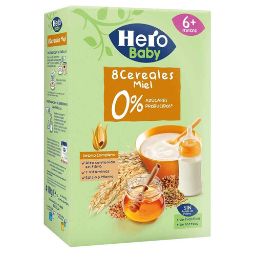 HERO BABY Farinetes 8 cereals i mel 0% sucres produïts