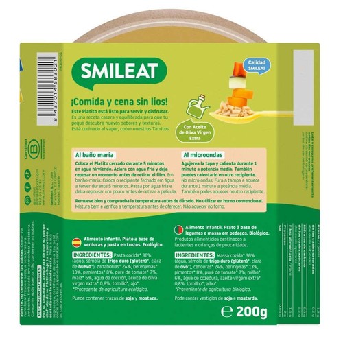 SMILEAT Macarrons amb verdures ecològic +15mesos