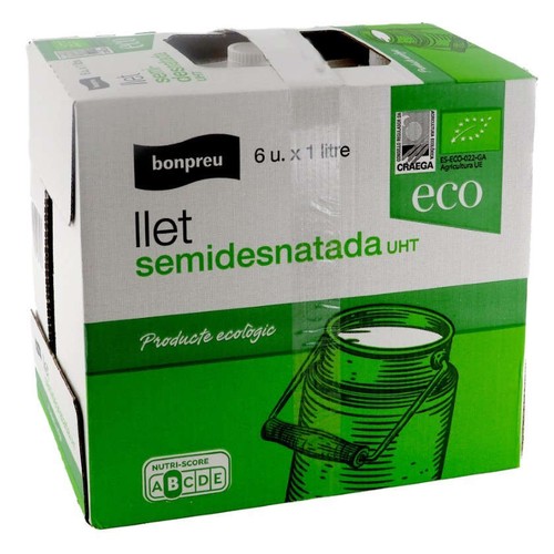 BONPREU Llet semidesnatada eco UHT 6x1 L en cartró