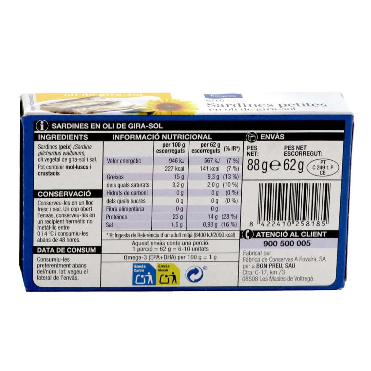 BONPREU Sardinas pequeñas en aceite de girasol