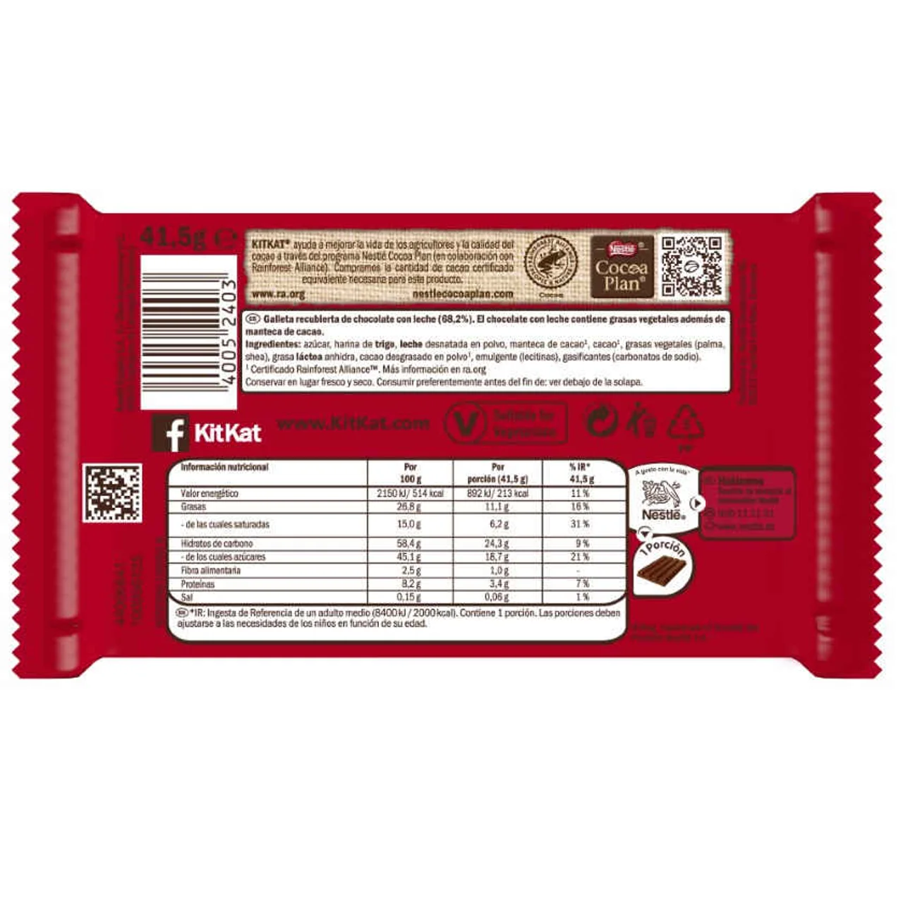 Barritas de chocolate con leche y galleta