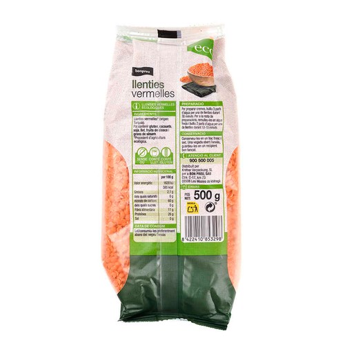 BONPREU Llenties vermelles ecològiques