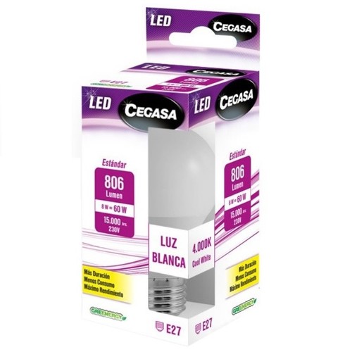 CEGASA Bombeta Led E27 llum blanca 8W-4000K