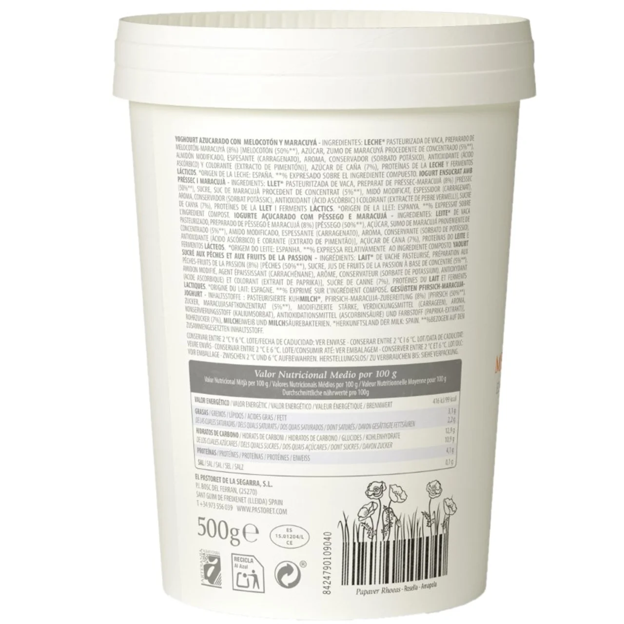 Yogur artesanal con melocotón y maracuyá