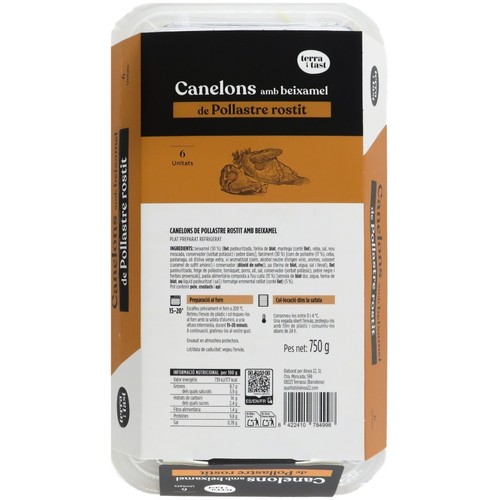 TERRA I TAST Canelons de pollastre rostit amb beixamel 6u.
