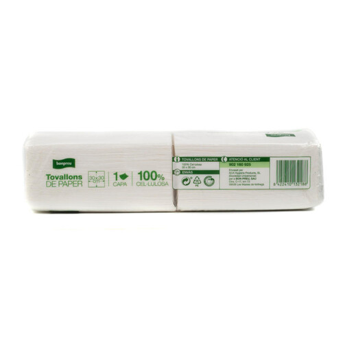 BONPREU Tovallons de paper blancs 30x30 cm