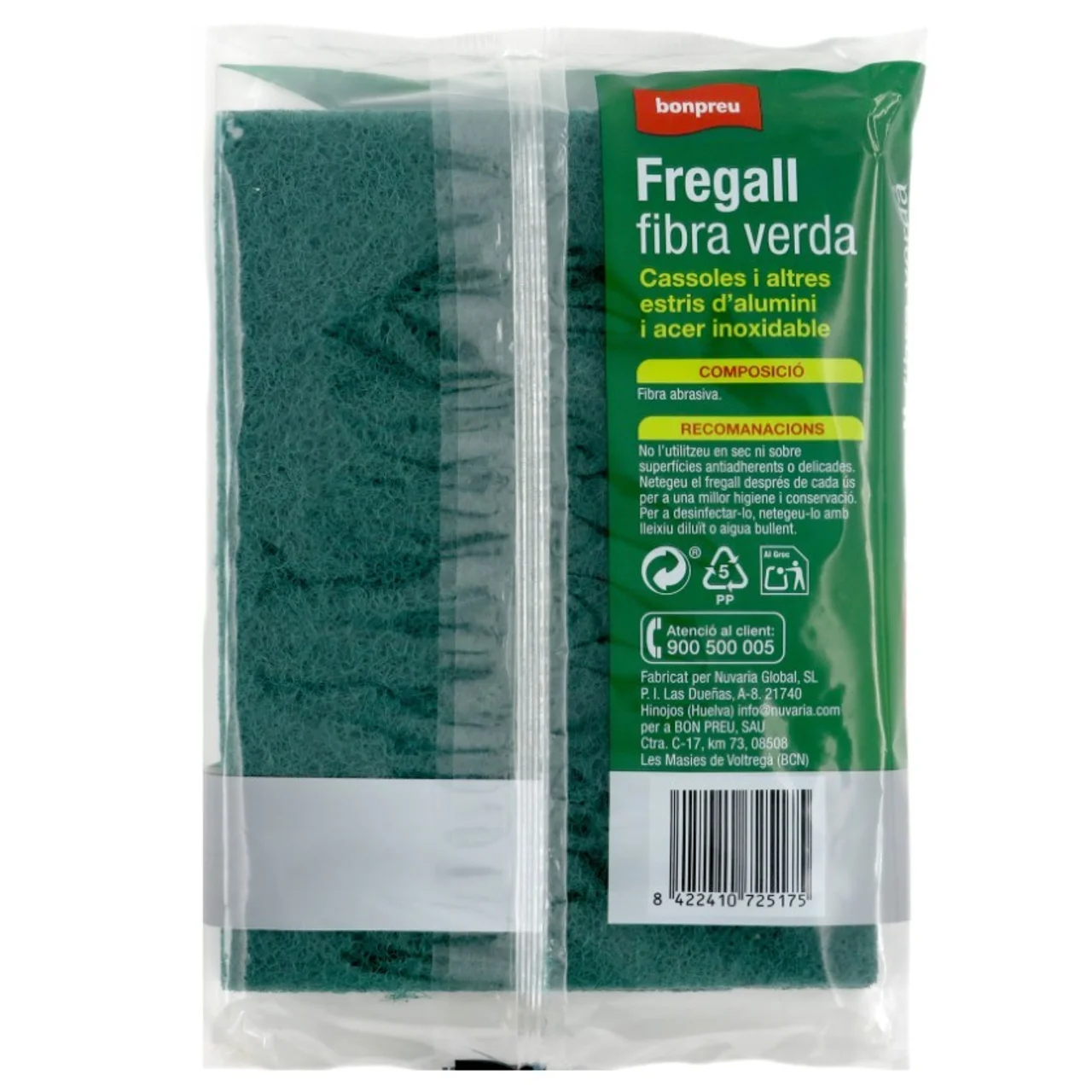 BONPREU Estropajo de fibra verde