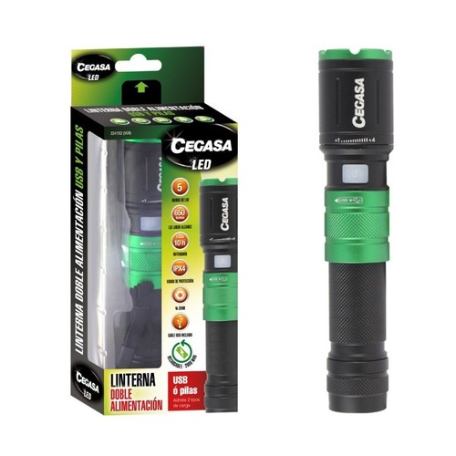 CEGASA Llanterna recarregable USB i piles
