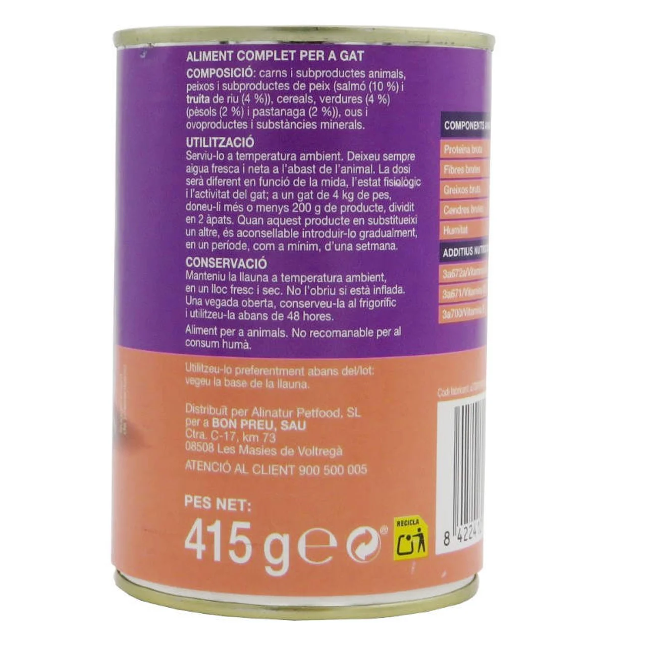 BONPREU Comida de salmón, trucha de río y verdura para gato adulto