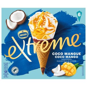 Helado cucurucho de coco y mango