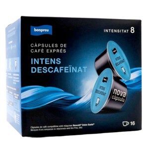 BONPREU Cápsulas de café expreso intenso descafeinado 16 por envase