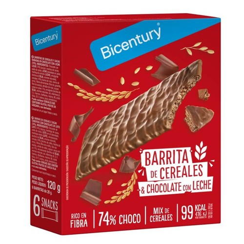 BICENTURY Snacks de cereals i xocolata amb llet