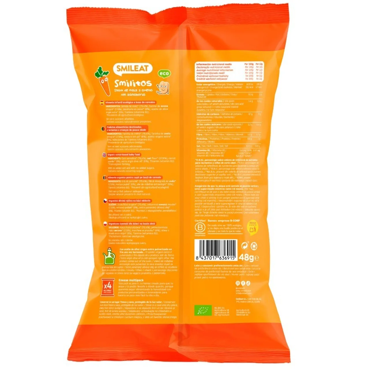 Snack de maíz, avena y zanahoria ecológico +8 meses