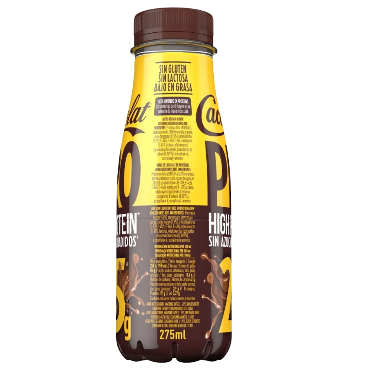 Batido de cacao con proteína en botella