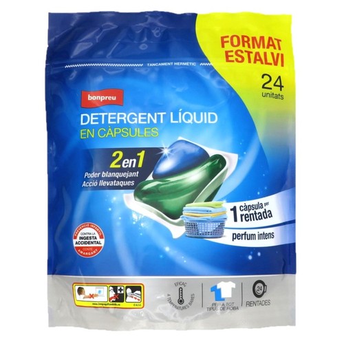 BONPREU Detergent líquid en càpsules 2 en 1 de 24 dosis