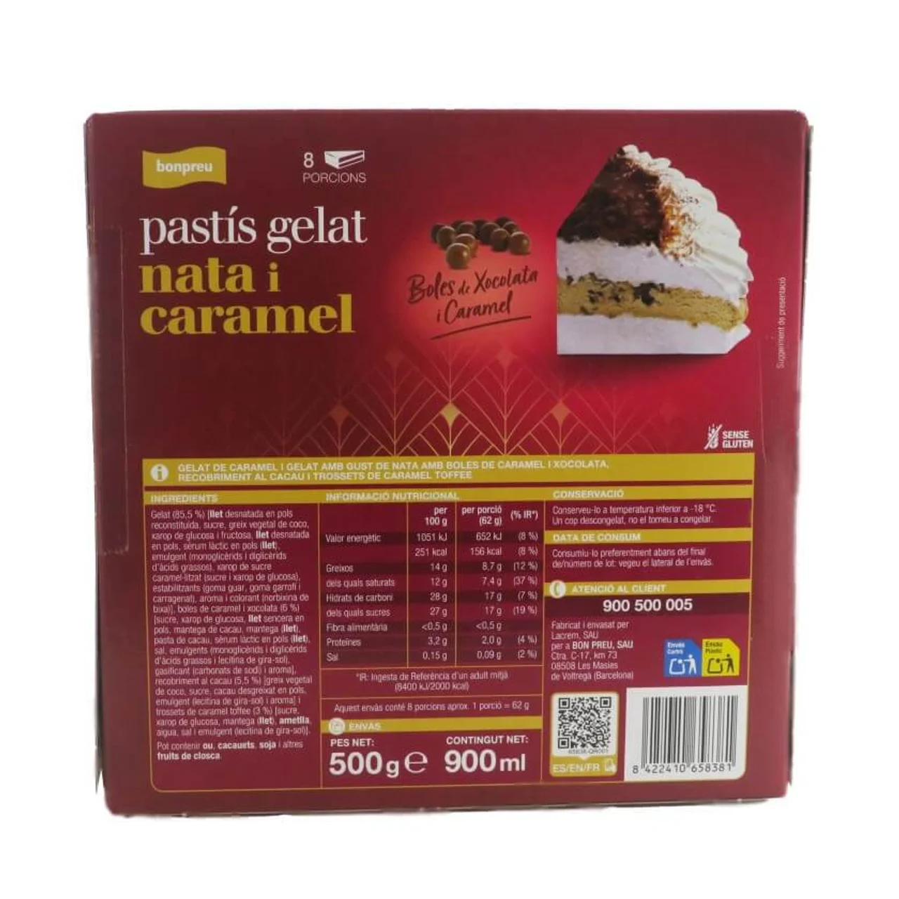 BONPREU Pastel helado de nata y caramelo
