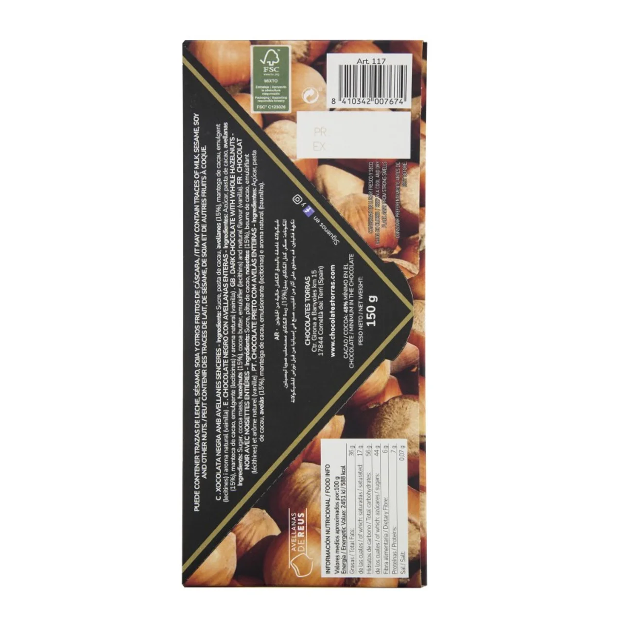 Chocolate negro con avellanas enteras