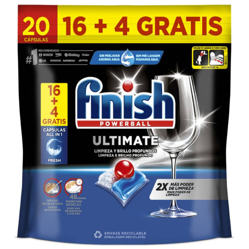 FINISH ULTIMATE Detergent rentavaixelles de 20 dosis