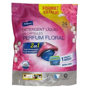 BONPREU Detergente líquido perfume cápsulas floral 2en1 de 24 dosis