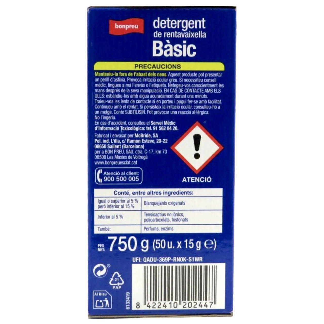 BONPREU Detergente lavavajilla básico de 50 dosis