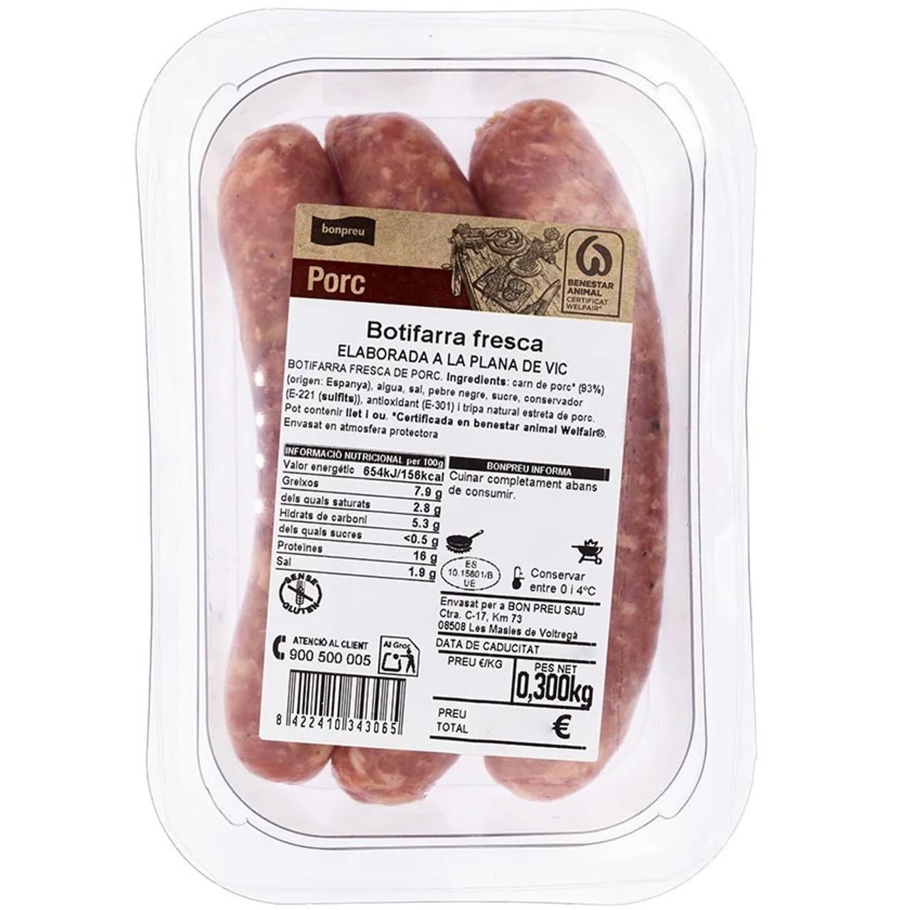 BONPREU Butifarra fresca de cerdo de la Plana de Vic